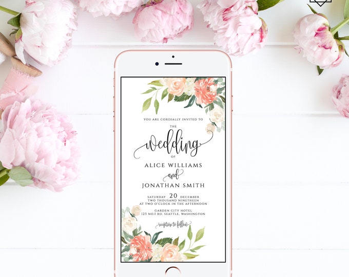 Electronic Wedding Invitation Digital Invitation Wedding iPhone Invitation sms Invitation Editable Invitation Instant Download Templett F1