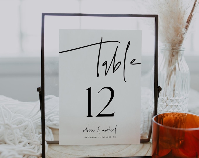 Minimalist Table Number Template | Modern Wedding Table Sign | Editable Reception Sign | Modern Table Number Sign | Instant Download | M7