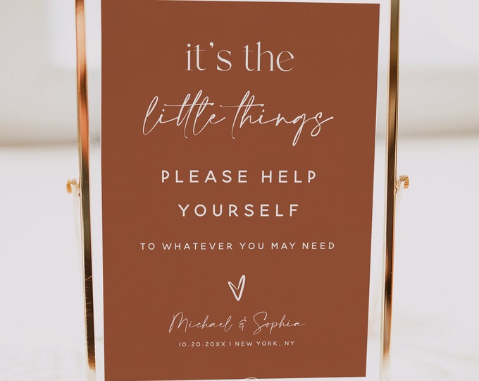 Terracotta Wedding Bathroom Basket Sign Template, Bathroom Sign for Wedding, Please Help Yourself Sign, Wedding Signs, Instant Download, T1