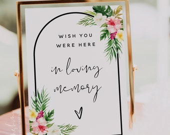 Wish You Were Here Sign, In Loving Memory Sign, Hawaiian Wedding, Beach Wedding, Watching From Heaven Sign, Editable Template, H1