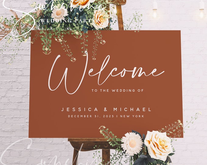 Terracotta Wedding Welcome Sign Template, Modern Minimalist Welcome Sign, Printable Welcome Sign, Editable Welcome Sign, Instant Download T1