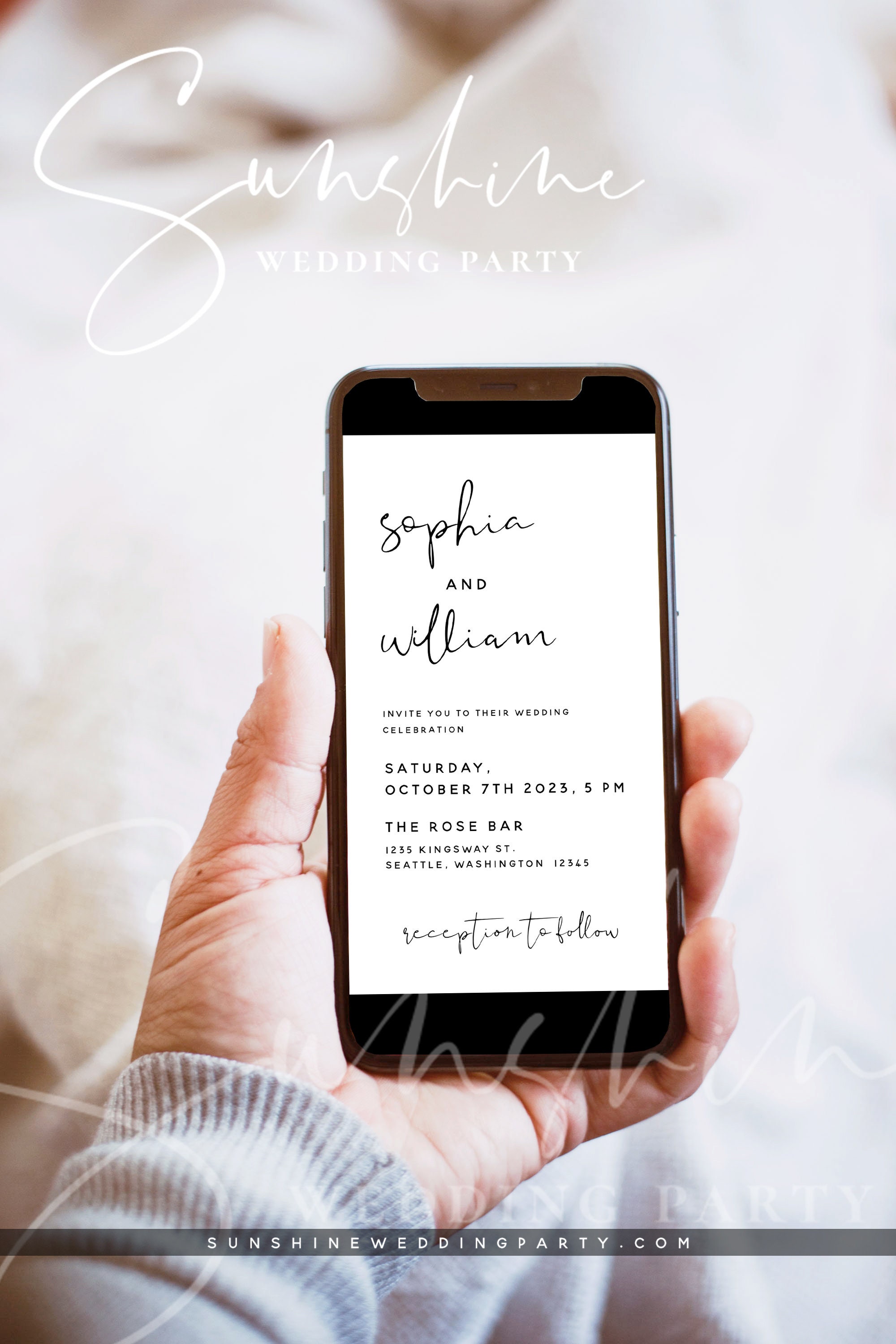 #HARTH Digital Minimalist Online Photo Invitations Instant Download Text Message Wedding Evite Modern Wedding Electronic Invitation