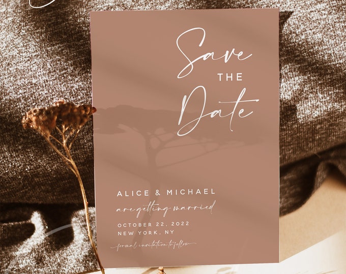 Terracotta Save the Date Template, Printable Burnt Orange Save the Date, Modern Wedding, Minimalist Boho Rustic, Instant, Templett, T1