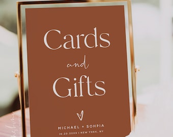 Modelo de placa de cartões e presentes de casamento em terracota, casamento boho, placa de cartões e presentes, casamento moderno, placa para impressão, modelo editável, T1
