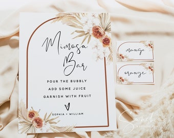 Mimosa Bar Sign and Tags, Terracotta Wedding, Wedding Mimosa Bar Signs, Printable Signs, Bridal Shower, Baby Shower, Instant Download, T4
