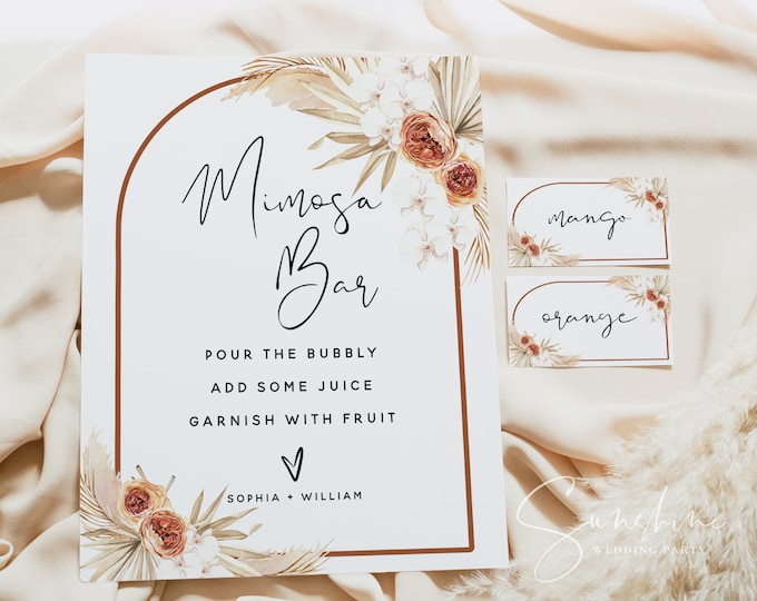 Mimosa Bar Sign and Tags, Terracotta Wedding, Wedding Mimosa Bar Signs, Printable Signs, Bridal Shower, Baby Shower, Instant Download, T4