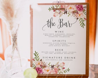 Bar Menu Sign Printable Bar Menu Sign Template Wedding Bar Menu Sign Drinks Menu Sign DIY Wedding Drinks Menu Bar Menu Template Editable F4