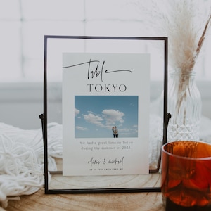 Plantilla para letrero con número de mesa de ciudad / Número de mesa para fotos de boda editable DIY / Número de mesa para fotos de viaje / Letrero para boda de destino / M7