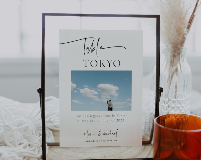Photo City Table Numbers Sign Template | DIY Editable Wedding Photo Table Number | Travel Photo Table Number | Destination Wedding Sign | M7