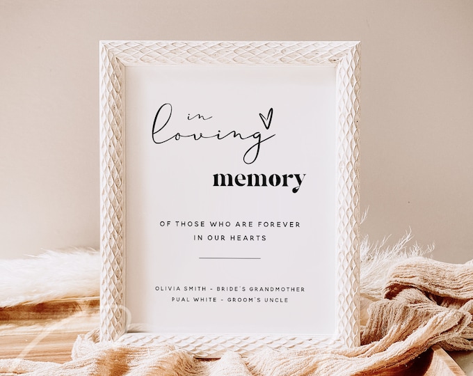In Loving Memory Sign Template, Modern Wedding Sign, DIY Wedding Memory Sign Template, In Loving Memory Sign Printable, Instant Download M11