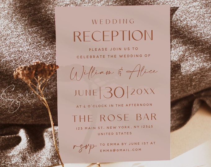 Terracotta Wedding Reception Invitation Template, Reception Invitation Template, Elopement Announcement Invitation, Editable Template, T1