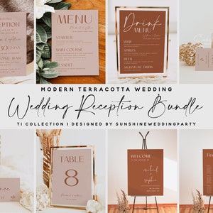 Terracotta Wedding Reception Bundle, Wedding Reception Kit, Editable Template, Wedding Reception Invite, Welcome Sign, Place Card & More, T1
