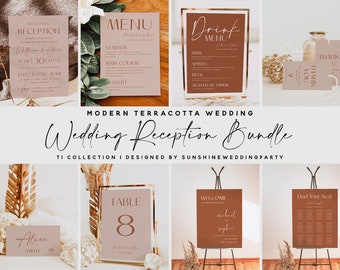 Terracotta Wedding Reception Bundle, Wedding Reception Kit, Editable Template, Wedding Reception Invite, Welcome Sign, Place Card & More, T1