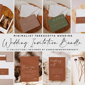 Terracotta Wedding Invitation Bundle, Modern Minimalist, Invitation Template, Wedding Bundle, Invitation Suite, DIY Editable Template, T1