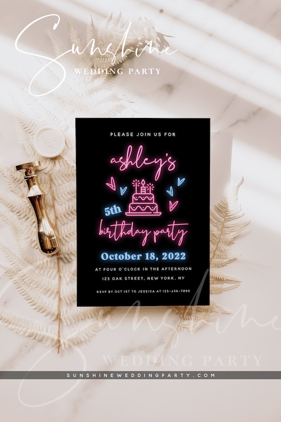 Neon Birthday Party Invitation Template DIY Birthday | Etsy