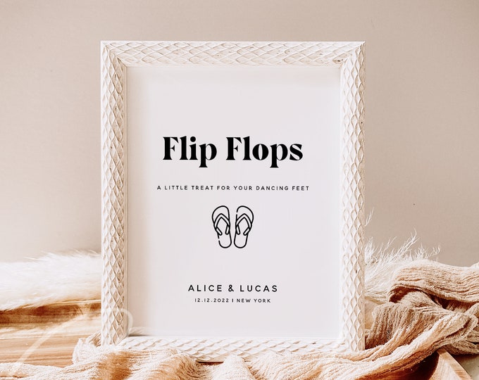 Flip Flops Sign Template, Wedding Signs, Printable Flip Flops Sign, Editable Template, Modern Wedding Signs, Instant Download, Templett, M11