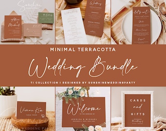 Wedding Bundle, Minimal Terracotta Wedding Essential Templates, Invitation Suite Bundle, Editable Templates, Instant Download, Templett, T1