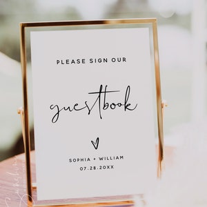 Minimalist Please Sign Our Guestbook Sign Template, Sign Our Guestbook, Wedding Guestbook Sign, Modern Wedding Signage, Instant Download, M8 image 1