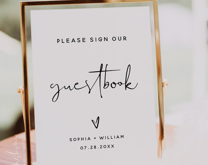 Minimalist Please Sign Our Guestbook Sign Template, Sign Our Guestbook, Wedding Guestbook Sign, Modern Wedding Signage, Instant Download, M8