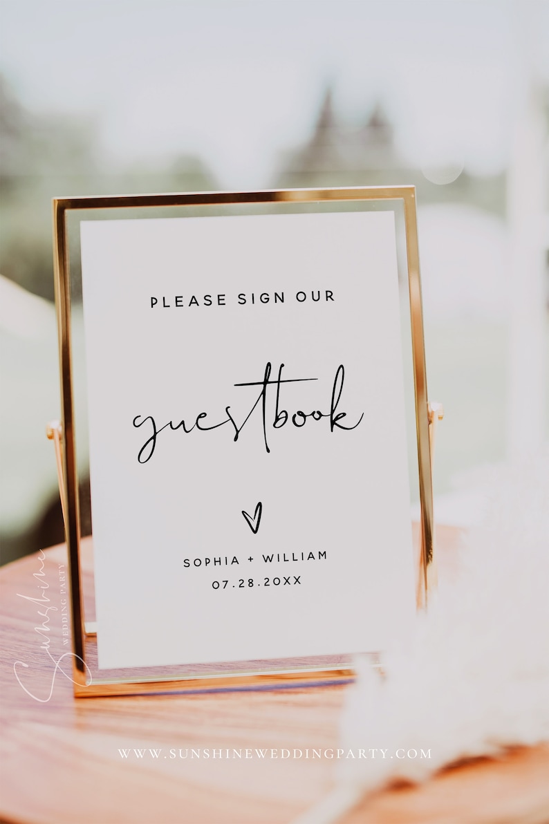 Minimalist Please Sign Our Guestbook Sign Template, Sign Our Guestbook, Wedding Guestbook Sign, Modern Wedding Signage, Instant Download, M8 image 1