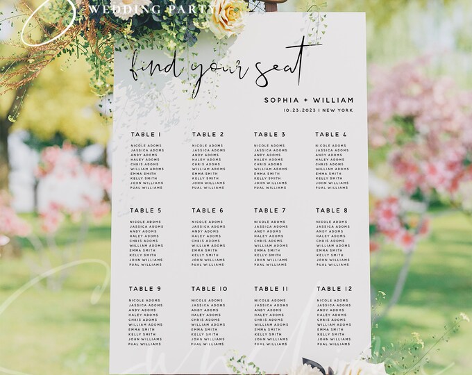 Wedding Seating Chart Sign Template, Minimalist Seating Board, Modern Seating Chart Cards, Editable Template, Instant Download, Templett, M8