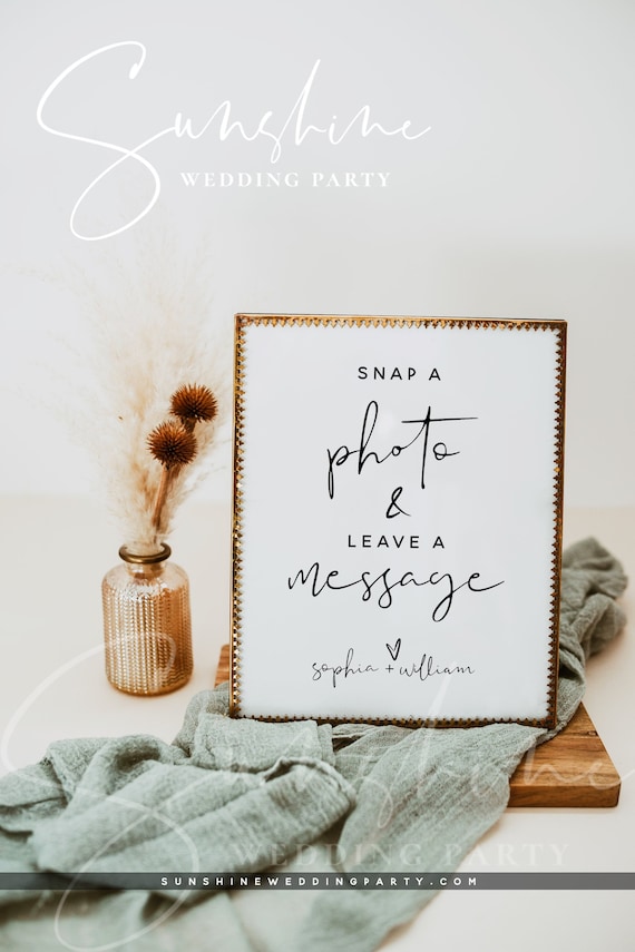 Snap a Photo Leave a Message Sign Template, Wedding Printable Signs, Editable Template, Modern Wedding Signs, Instant Download, Templett, M8