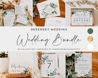 Wedding Bundle, Greenery Wedding Templates, Large Wedding Bundle Templates, Wedding Printable Invitation, Instant Download, Templett, G5