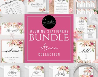 Wedding Bundle Templates, Marsala Floral, Wedding Stationery Template Bundle, Printable, 100% Editable Text, Templett, Instant Download, F4