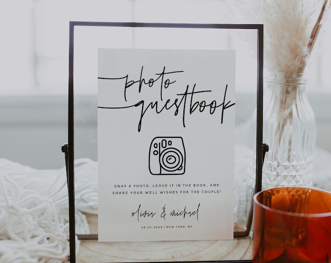 Editable Photo Guestbook Sign Template | Polaroid Guestbook Sign Template | Wedding Reception Sign | Instant Download | Minimalist Sign | M7
