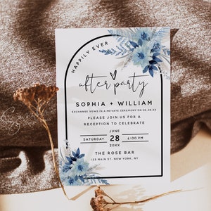 Dusty Blue Wedding Reception Invitation Template, Reception Invitation Cards, Elopement Announcement Invitation, Instant Download, F20 image 1