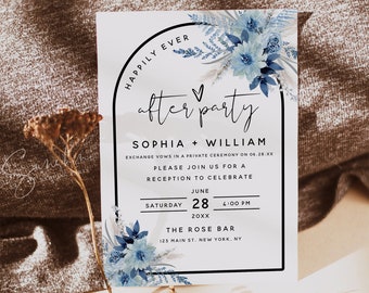 Dusty Blue Wedding Reception Invitation Template, Reception Invitation Cards, Elopement Announcement Invitation, Instant Download, F20