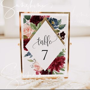 Marsala Burgundy Navy Wedding Table Number Sign Template Printable Editable Wedding Table Number Sign Template Instant Download Templett F3