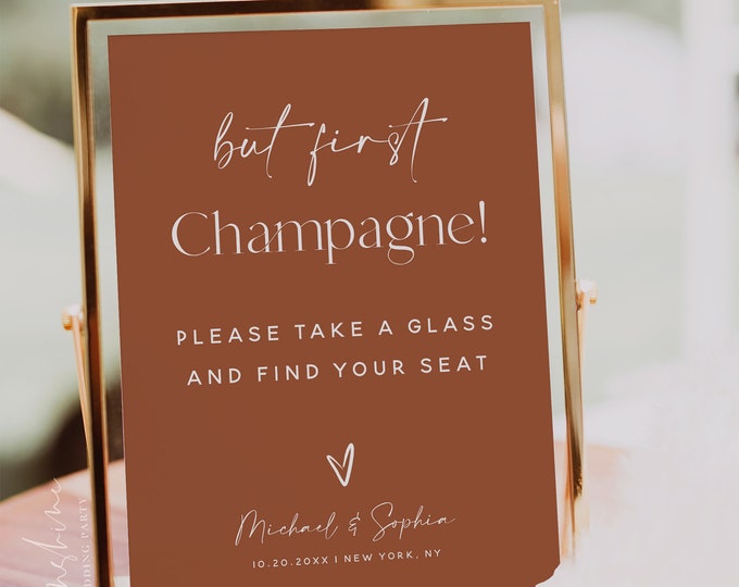 Terracotta Champagne Sign Template, Boho Wedding, Champagne Sign, But First Champagne Sign, Please Take a Glass Sign, Instant Download, T1