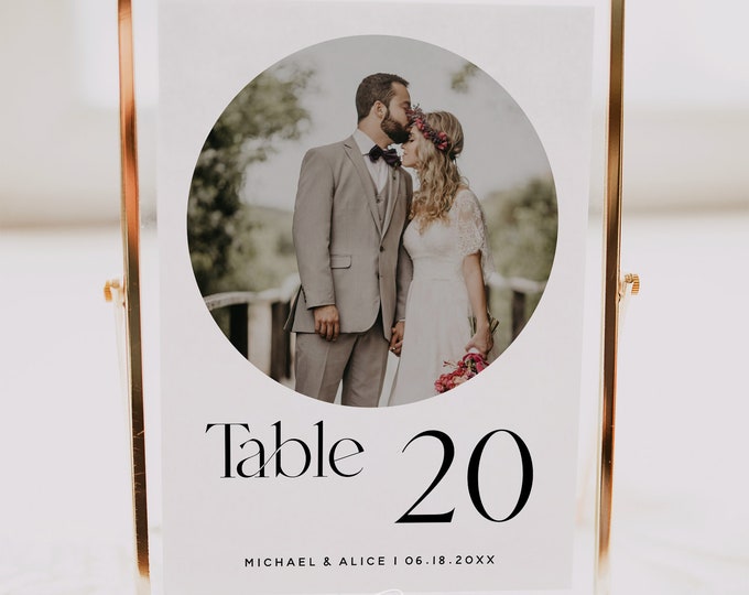 Elegant Wedding Table Numbers with Photo Template, Digital Download, DIY Editable, Photo Table Numbers, Wedding Table Numbers, 5x7, 4x6, M15