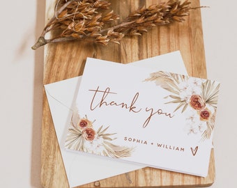 Pampas Thank You Card Template, Terracotta Thank You Cards, Burnt Orange Wedding, Thank You Card, Desert Wedding, Instant Download, T4