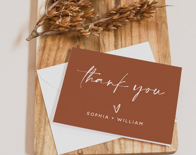 Terracotta Thank You Card Template,  Modern Thank You Cards, Burnt Orange Wedding, Thank You Card, Desert Wedding, Instant Download, T1