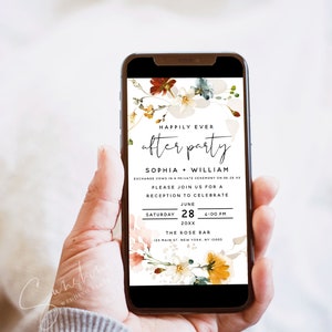 Electronic Wedding Reception Invitation Template, Garden Flowers Reception Evite, Digital Reception Invite, Instant Download, F16 image 2