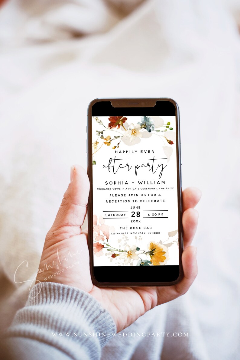 Electronic Wedding Reception Invitation Template, Garden Flowers Reception Evite, Digital Reception Invite, Instant Download, F16 image 2