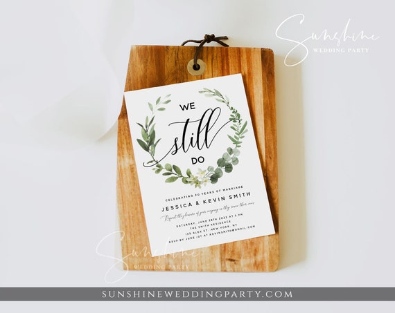 Eucalyptus Greenery Vow Renewal Invitation Template, INSTANT DOWNLOAD, Printable Wedding Anniversary Invite, We Still Do, 100% Editable, G3