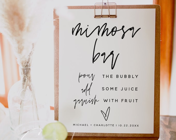 Minimalist Mimosa Bar Sign Template, Mimosa Bar Sign, Modern Wedding, DIY Editable Sign, Printable Sign, Wedding Signs, Instant Download, M7