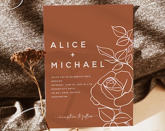 Terracotta Wedding Invitation Template, Floral Printable Terracotta Wedding Invite, Modern Editable Terracotta Template, Instant Templett T2