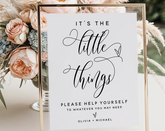 Editable It’s the Little Things Sign Template | Wedding Favor Table Sign Printable | Boho Wedding Reception Decor | Instant Download | M2