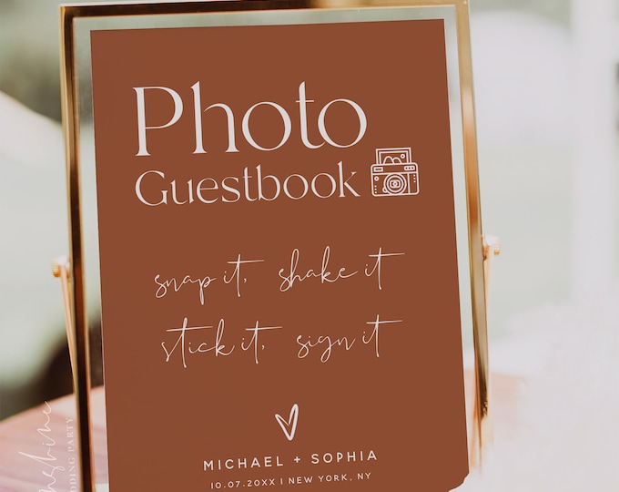 Terracotta Photo Guestbook Sign Template, Boho Wedding, Guest Book Sign, Modern Wedding, Guestbook Sign, Printable Sign, Editable Sign, T1