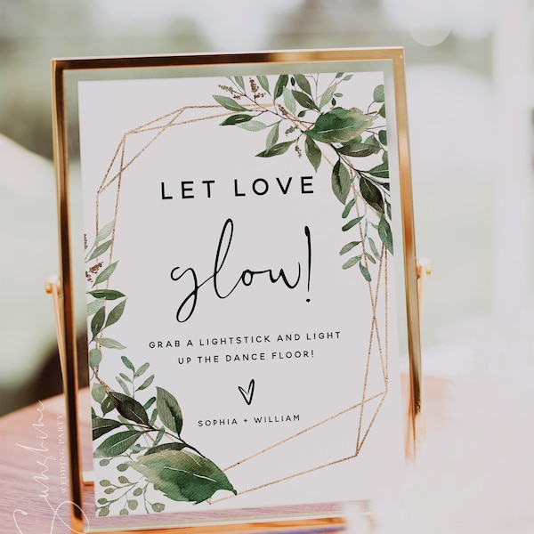 Greenery Let Love Glow Sign Template, Wedding Send Off Sign, Greenery Wedding Signs, Wedding Glow Stick Sign, Bohemian Wedding DIY, G5