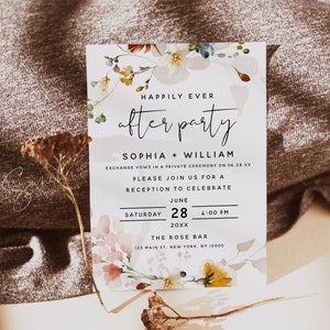 Modèle d'invitation de réception de mariage, fleurs de jardin, cartes d'invitation de réception, faire-part de fuite, téléchargement immédiat, F16