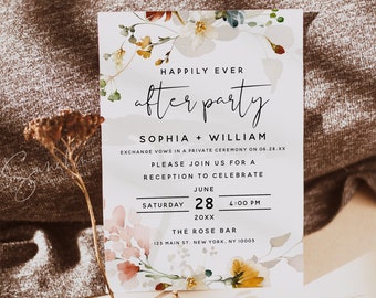 Wedding Reception Invitation Template, Garden Flowers, Reception Invitation Cards, Elopement Announcement Invitation, Instant Download, F16