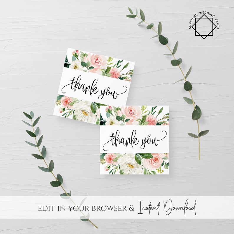 Wedding Thank You Tag Template Blush Floral Editable Printable Wedding Thank You Tag White Flower Tag Template Templett Instant Download F5 image 1