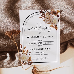 Modèle de faire-part de mariage floral automne, faire-part de mariage automne, carte d'invitation de mariage bohème, mariage imprimable, modifiable bricolage, téléchargement, F29