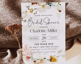 Bridal Shower Invitation | Editable Floral Template | Modern Script | Instant Download | Templett | Printable | Boho Garden | DIY Invite F16