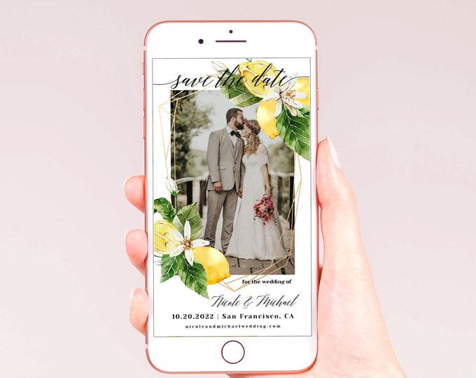 Electronic Photo Save the Date Template, Lemon Wedding, DIY Digital Save the Date, Editable DIY Template, Instant Download, Templett, L1